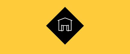 Helgul bakgrund och en illustration i mitten med ett hus.