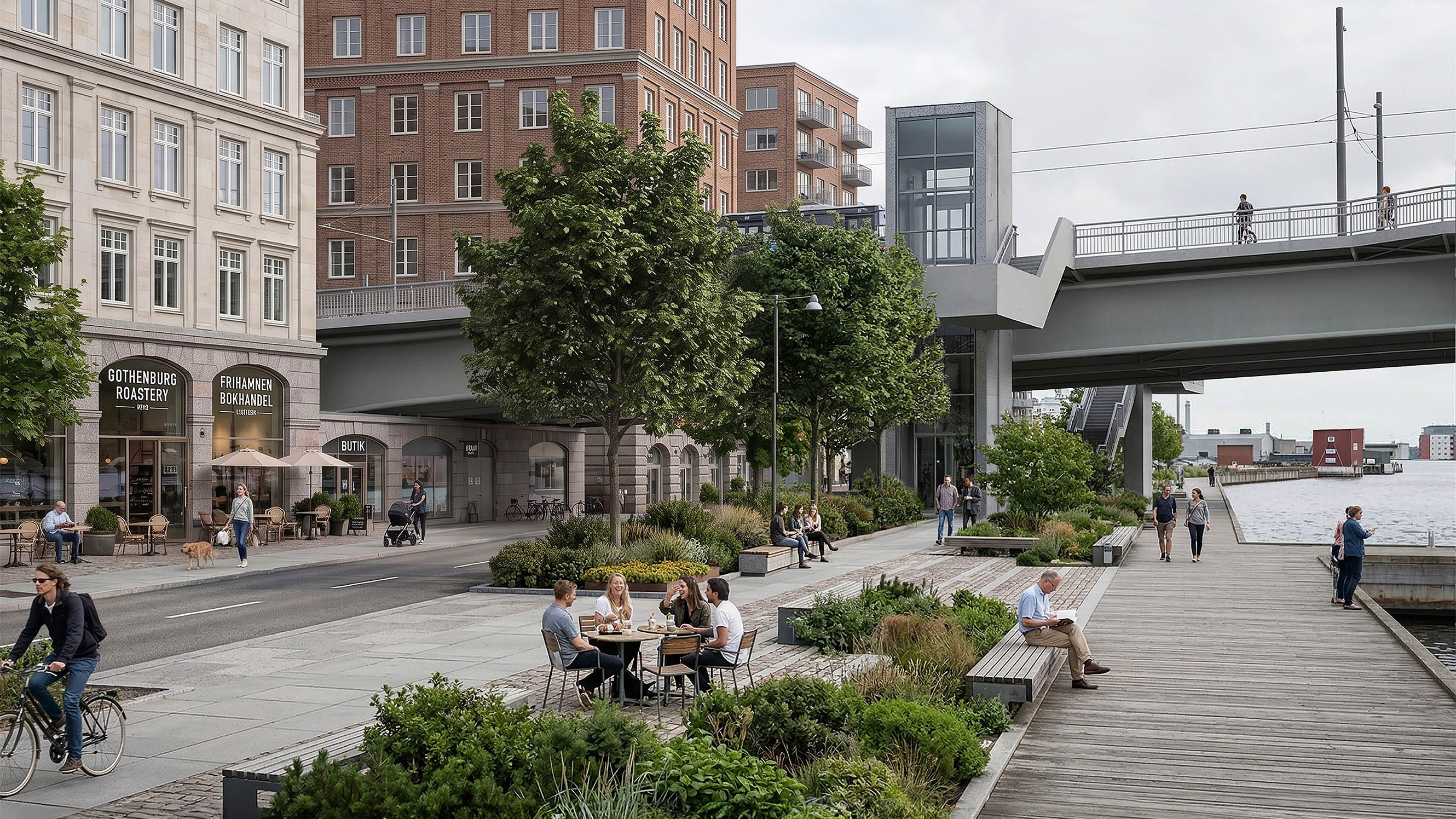Bild p&aring; &auml;lvspromenaden i Frihamnen
