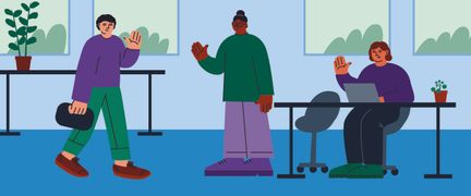 Illustration av tre personer som arbetar på kontor