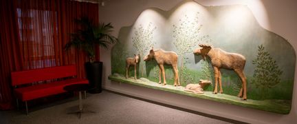 Taktilt konstverk med älgar i konferenslokalerna