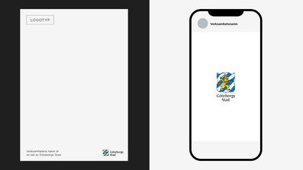 Exempel på att särprofilerades egna logotyper placeras i innehållet på produkter, och att en garantext syns bredvid Göteborgs Stads logotyp.