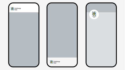Mobiler som visar korrekt placering av Göteborgs Stads logotyp i digitala kanaler.