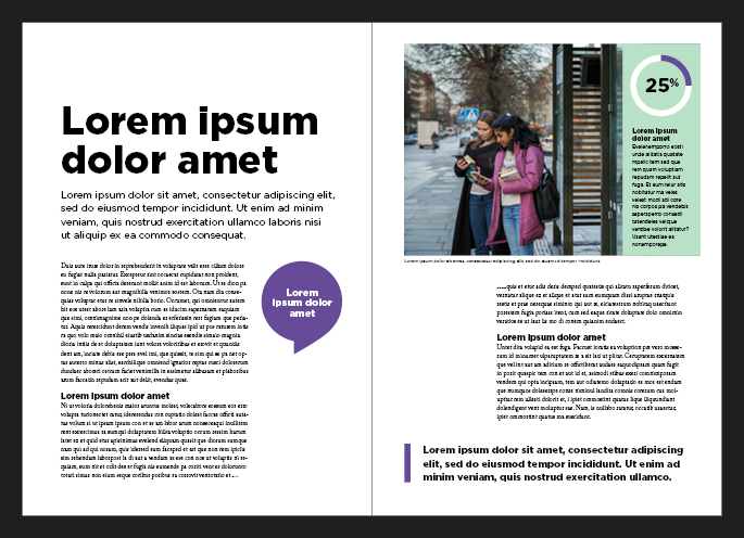 Exempel p&aring; ett uppslag med text anv&auml;nt p&aring; r&auml;tt s&auml;tt, till exempel r&auml;tt typsnitt och svart och vit f&auml;rg.
