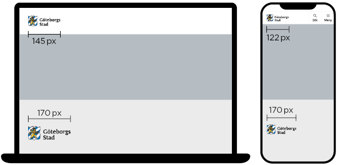 Instruktionsbild d&auml;r G&ouml;teborgs Stads logotyp &auml;r placerad i storlek 145 pixlar p&aring; desktop och 122 pixlar p&aring; mobil.