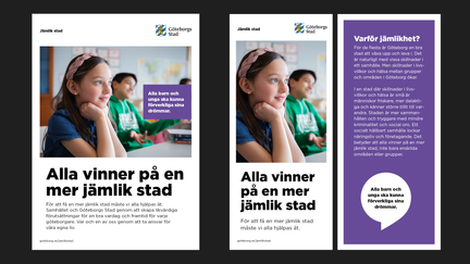 Exempel på samma innehåll i form av text och foto i två olika format, en affisch och en avlång flyer,