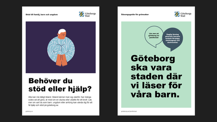 Exempel på affischer med text, infografik och illustration.