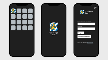 Exempel på avsändare i form av Göteborgs Stads logotyp som app-ikon och på startsida för app.