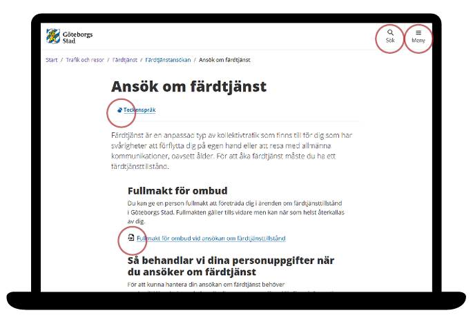 Exempel p&aring; hur webbikoner placeras i digitala gr&auml;nssnitt.