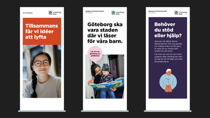 Exempel på rollups med text tillsammans med foto respektive illustration.