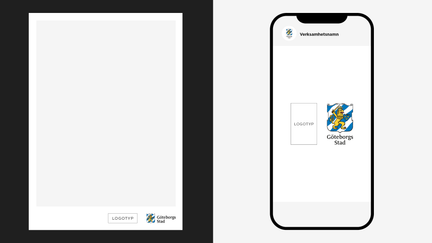 Exempel på att andra logotyper placeras lika stort bredvid Göteborgs Stads logotyp vid likvärdiga samarbeten.