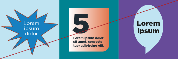 Exempel p&aring; hur du inte ska anv&auml;ndas infografiken: felskalad infografk eller programs f&ouml;rinst&auml;llda infografik med olika effekter och outlines.