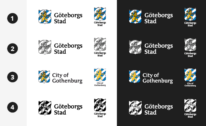 G&ouml;teborgs Stads logotyp i olika utf&ouml;randen.
