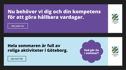 Exempel på webbannonser, banners med text på färgad bakgrund.