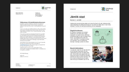 Exempel på nyhetsbrev gjorda i Word, det ena med endast text och det andra med text bredvid bild.