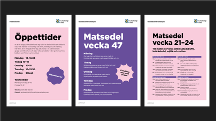 Exempel på affischer för information om öppettider och matsedel som innehåller text på en färgad platta.