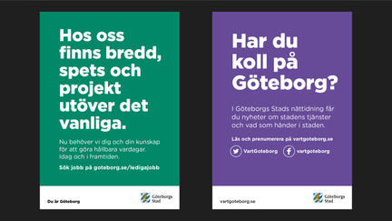 Exempel på stadsinfortavlor med stora rubriker och kort text.