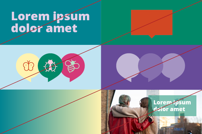 Exempel p&aring; hur du inte ska anv&auml;nds f&auml;rgerna, till exempel g&ouml;ra egna toningar eller g&ouml;ra dem genomskinliga.