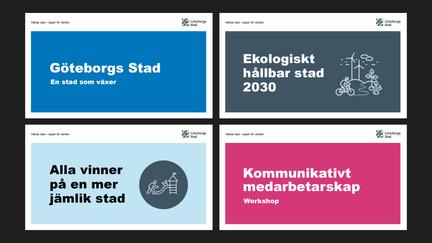 Exempel på starsidor för presentationer, med text på färgad bakgrund.
