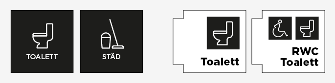 Exempel p&aring; serviceskyltar med piktogram.