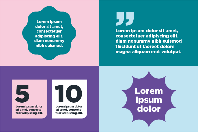 Exempel p&aring; olika infografik: puffar, citat med citattecken och faktarutor.