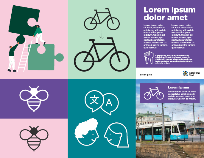 Exempel p&aring; hur du ska anv&auml;ndas illustrationer: F&aring; f&auml;rger, samma linjetjocklek och p&aring; enf&auml;rgad bakgrund.