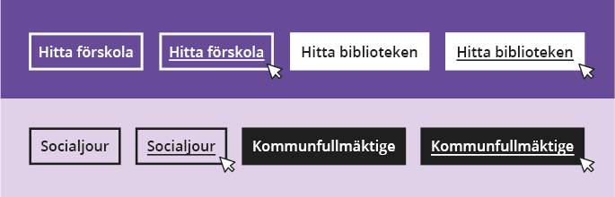 Vita knappar mot lila bakgrund och svarta knappar mot violett bakgrund.