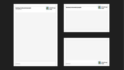 Affischer och presentationsbilder som visar korrekt placering av Göteborgs Stads logotyp.