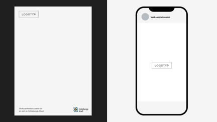 Exempel på att särprofilerades egna logotyper placeras i innehållet på produkter, och att en garantext syns bredvid Göteborgs Stads logotyp.