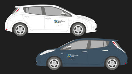 Exempel på bilar med logotyp och verksamhetsnamn.