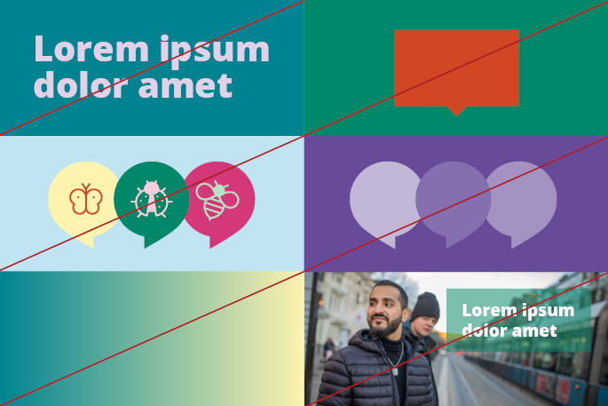 Exempel p&aring; hur du inte ska anv&auml;nds f&auml;rgerna, till exempel g&ouml;ra egna toningar eller g&ouml;ra dem genomskinliga.