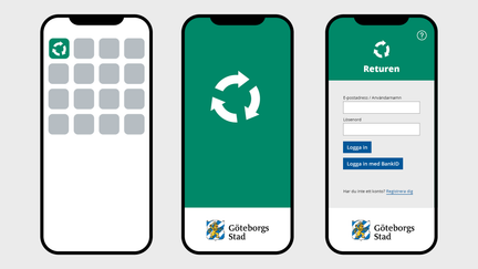 App-ikon för åytervinning i olika storlekar på en mobil.