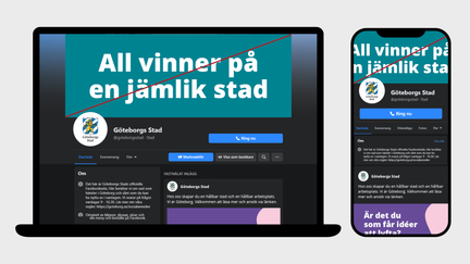 Exempel på en omslagsbild med text där texten beskärs i mobilläge.