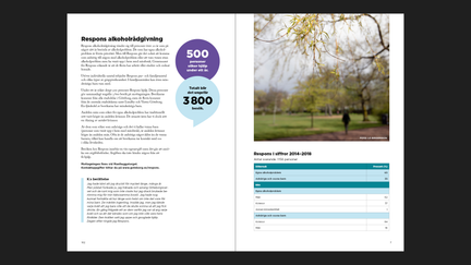 Exempel på inlaga i en rapport med text, infografik, tabell och foto.