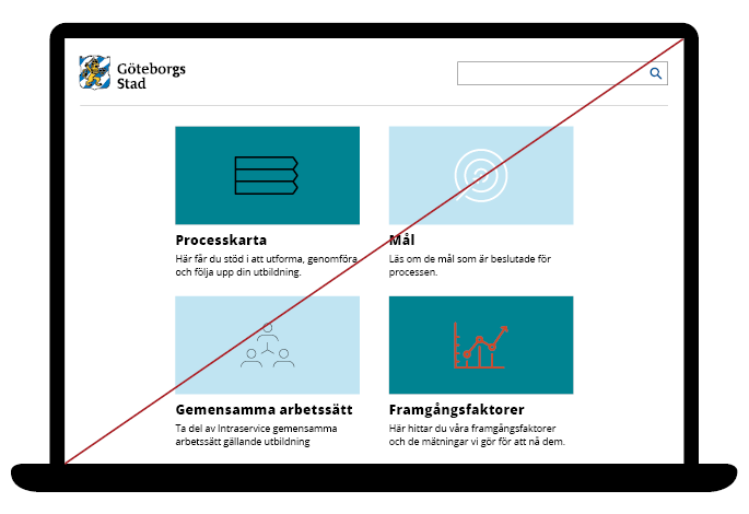 Exempel p&aring; hur du inte ska anv&auml;nds ikoner: f&ouml;r d&aring;lig kontrast, f&ouml;r tunna linjer, f&auml;rg som &auml;r sv&aring;r att l&auml;sa av.