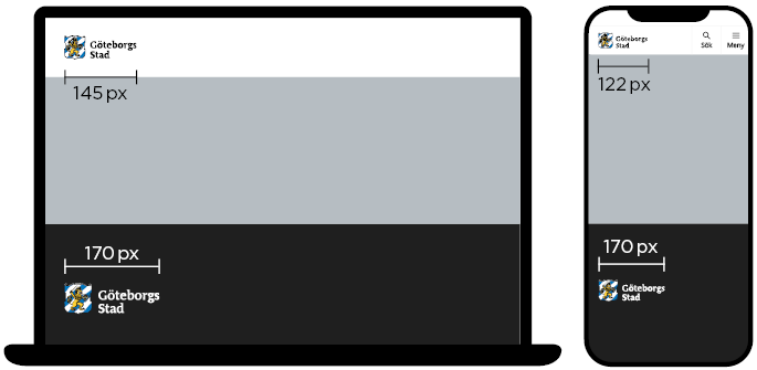 Instruktionsbild d&auml;r G&ouml;teborgs Stads logotyp &auml;r placerad i storlek 145 pixlar p&aring; desktop och 122 pixlar p&aring; mobil.