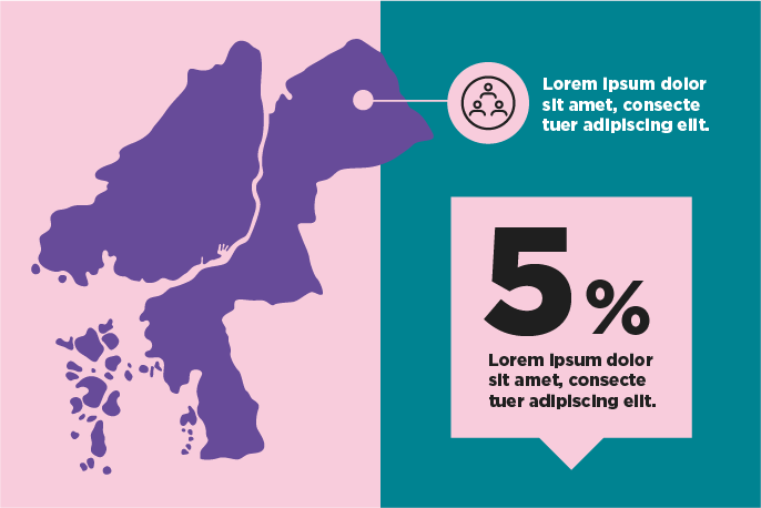 Exempel p&aring; infografik i form av en pratbubbla och stor siffra tillsammans med en f&ouml;renklad karta.