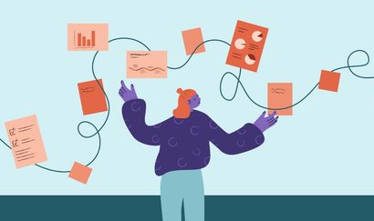 Illustration av person som jonglerar en massa dokument