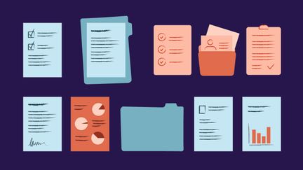 Illustration av anslagstavla med fler dokument