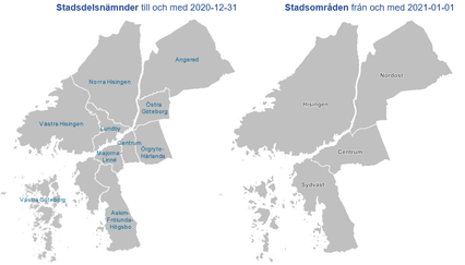 Karta som visar Göteborgs områdesindelning