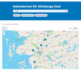 Karta över Göteborg med markeringar där aktiviteter med fotboll finns.
