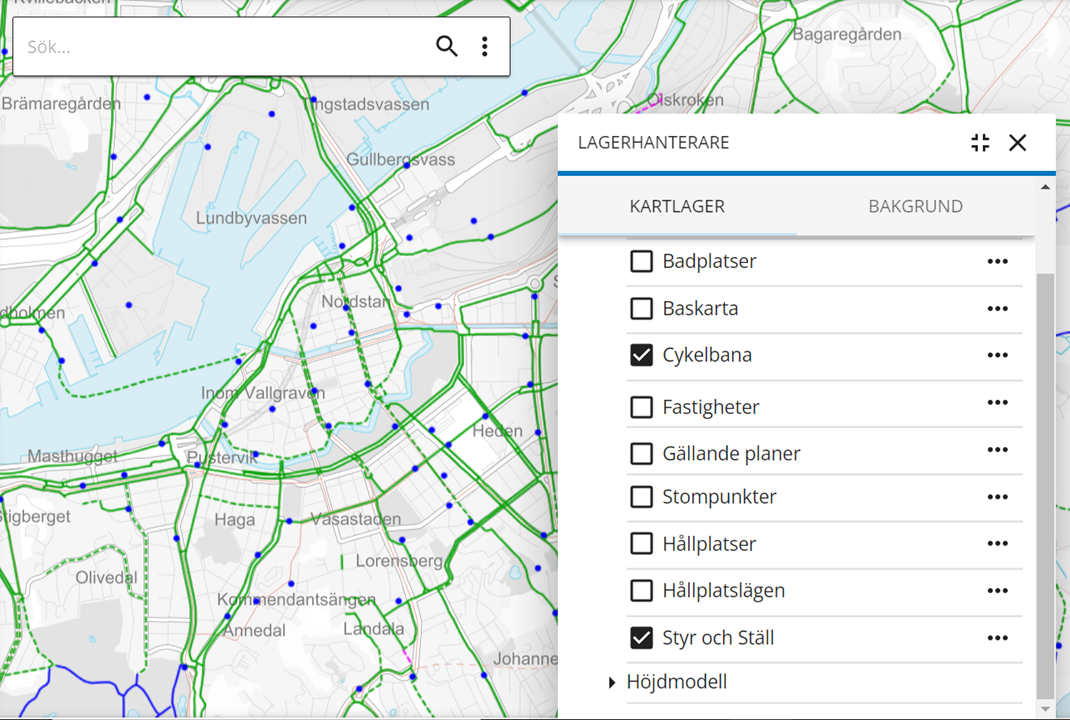 Karta som visar cykelbanor.