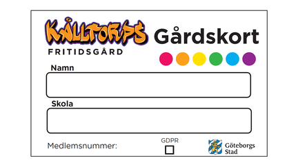 En bild på ett medlemskort på Kålltorps fritidsgård. Det finns två rutor där man ska fylla i namn och skola.