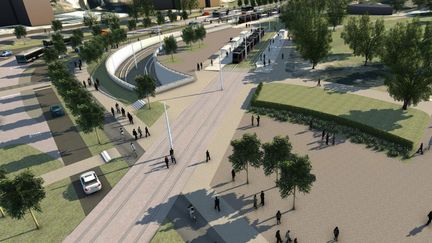 Spårvagnsspår går över en tunnel.