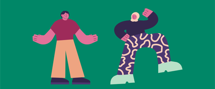 Två personer viftar med sina armar och ben, de hargymnastik