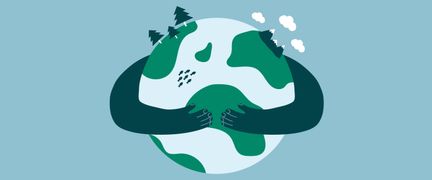 Teckning av jordglob med armar som kramar runt.