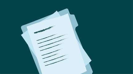 Tecknade dokument med streck som ser ut som text.