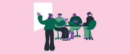  Fyra personer har ett möte runt ett bord