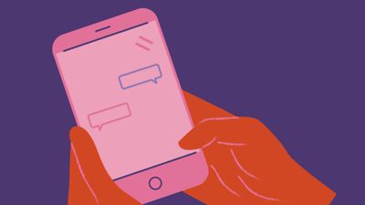 Illustration på två händer som håller i en mobiltelefon.