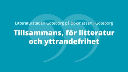 En bild med texten Tillsammans, för litteratur och yttrandefrihet