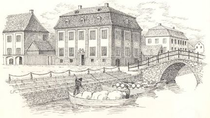 Kaulbarska huset tidigt 1800-tal med Engborgs källare och Winbergskans krog ovanpå.